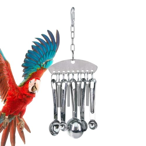 Stainless Steel Parrot Toy, Bird Spoon Ring Toy, Parrot Gnawing Toy, Chew Toy for Birds, Papagei Bird Scoop Toy, Bird Beak Maintenance Toy, Interactive Bird Toy, Parrot Cage Toy von Bsbkoj