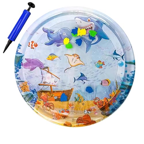 Water Play Mat Cats, Round Inflatable Sensory Pad, 11.81x11.81x0.79 Inches, Thickened PVC Splash Mat, Sturdy Cooling Bed for Cats and Dogs, Summer Pet Toys von Bsbkoj