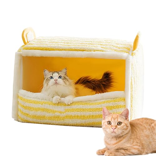 Winter Cat Bed, Foldable Dog Bed, Windproof Pet Bed, Yellow Comfortable Pet Bed, Cold Weather Sleeping Bed, Cozy Cat And Dog Bed, Portable Pet Sleeping Bed, Warm Bed For Puppies, Strong Winter Pet Bed von Bsbkoj