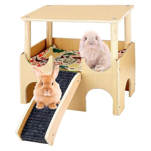 Wooden Small Animal House Cage, Comfort Double Layer Hamster with Ladder, Chinchilla, Gerbil Shelter, Assembly Small Pet Habitat, 1800g, Wood, for Rabbits, Ferrets, von Bsbkoj