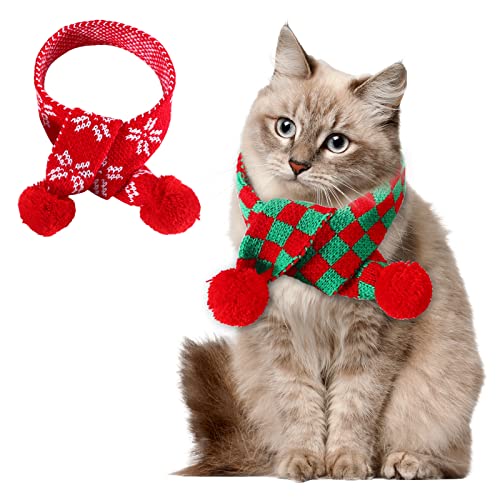 2 Stück Weihnachten Haustier Schal,Haustier Stirnband Weihnachten,Weihnachtshunde Lätzchen,Weihnachtskostüm Haustier Hund Katze,Rot Gestrickter Schal Halstuch Hund Katz Für Weihnachts Dekoration von Bseical