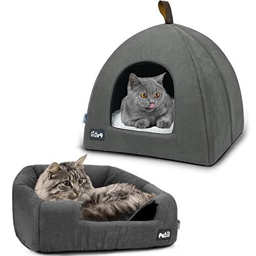 Haustier Schlafsack Indoor, Katzenhöhle für Katzen, Soft Katzenhöhle, Weiches Plüsch Warm Winter Haustierbett Katzenhöhle, Warm Pet Nest, für Kleine bis Mittlere Größe Katzen (S, Grau) von Bssowe