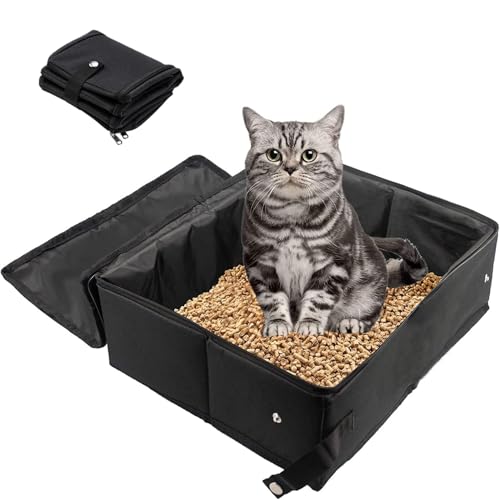 Katzenklo Klein, Katzenklo Offen, Schwarz Katzenklo Klein, Litter Box, Cat Litter Box, Katzentoilette mit Deckel, Oxford Stoff Material, Faltbar und Tragbar, Geeignet für zu Hause und Reisen von Bssowe