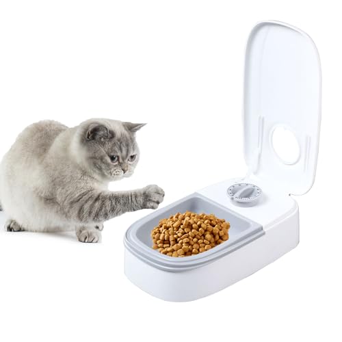 Btstil Automatischer Futterspender für Haustier, 2 Mahlzeiten Automatischer Katzen Futterspender mit 48-Stunden-Timer, Trocken- und Nassfutterspender für Kleine/Mittlere Katzen (350ml) von Btstil