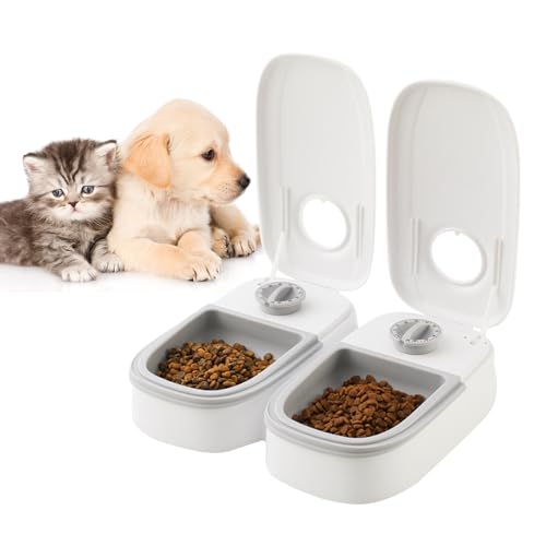 Btstil Automatischer Futterspender für Haustier, 2 Mahlzeiten Automatischer Katzen Futterspender mit 48-Stunden-Timer, Trocken- und Nassfutterspender für Kleine/Mittlere Katzen (700ml) von Btstil