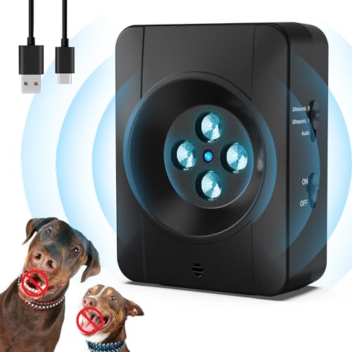 Anti Bell Gerät Hunde, 4 Sendern Wiederaufladbares Anti Bell für Hunde, 33Fuß Automatisch Antibell Ultraschall Gerät, Hundebell Kontrollgeräte Innen Draußen Sicher für Kleine Mittel Große Hunde von Bubbacare