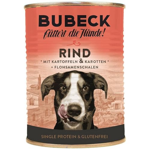 Bubeck Rindfleisch | 6 x 400 g | Nassfutter für adulte Hunde | Rindfleisch mit Kartoffel und Karotte | Verfeinert mit Sonnenblumenöl und wertvollen Flohsamenschalen von Bubeck