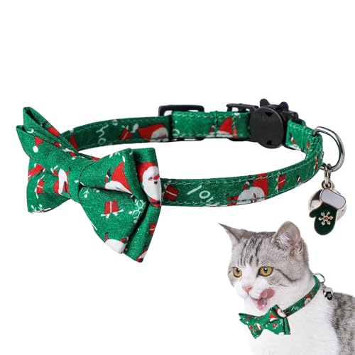 Weihnachtliches Katzenhalsband, Breakaway-Katzenhalsband mit Glöckchen für Weihnachten, verstellbarer Kätzchen-Halsband-Anhänger, Katzenhalsband für Halloween und Weihnachten von Bubei