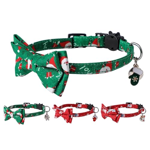 Weihnachtliches Katzenhalsband, Breakaway-Katzenhalsband mit Glöckchen für Weihnachten, verstellbarer Kätzchen-Halsband-Anhänger, Katzenhalsband für Halloween und Weihnachten von Bubei