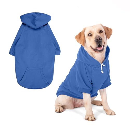 Bubiipupy Premium Hunde-Kapuzenpullover, bequeme Passform, Hunde-Kapuzen-Sweatshirt, weiche Hundekleidung, Hundekleidung mit Tasche, Hunde-Outfits für große Hunde (Blau, XL) von Bubiipupy