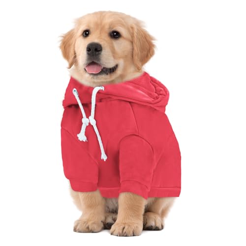 Bubiipupy Premium Hunde-Kapuzenpullover, bequeme Passform, Hunde-Kapuzen-Sweatshirt, weiche Hundekleidung mit Tasche, Hunde-Outfits für große Hunde (Rot, XL) von Bubiipupy