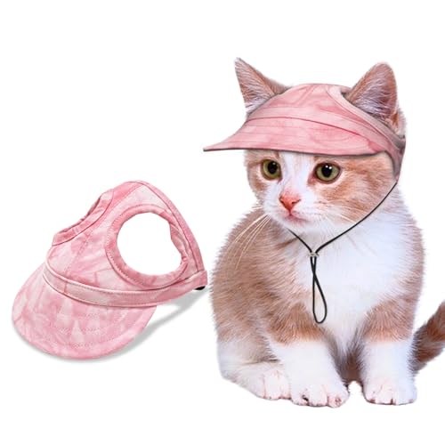 Katzen- und Hundehut mit Umhängeband, Sonnenhut für Hunde, Katzen, Sonnenhut für Welpen, Kätzchen, Hunde, Baseballkappe für kleine, mittelgroße Hunde, Trucker-Mütze (Pink-Batik, Größe M) von Bubiipupy