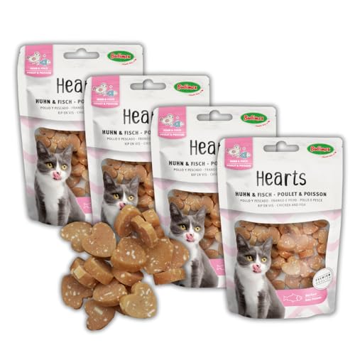 Bubimex - Chicken Hearts – Leckerli für Katzen – Geschmack Huhn & Fisch – wenig Fett – ideal als Belohnung – 4 x 50 g (200 g) von Bubimex