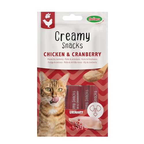 Bubimex - Creamy Snacks Huhn und Cranberry – Leckcreme für Katzen – Glatte, cremige und appetitliche Textur – Stimuliert den Appe und fördert die Flüssigkeitszufuhr – 4 x 15 g von Bubimex