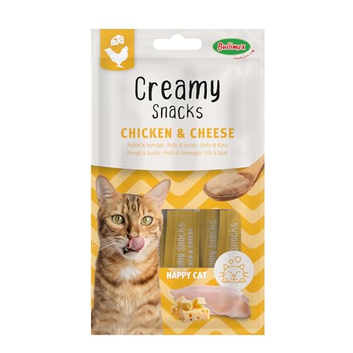 Bubimex - Creamy Snacks Huhn und Käse – Leckcreme für Katzen – Glatte, geschmeidige und appetitliche Textur – Stimuliert den Appe und fördert die Flüssigkeitszufuhr – 4 x 15 g von Bubimex