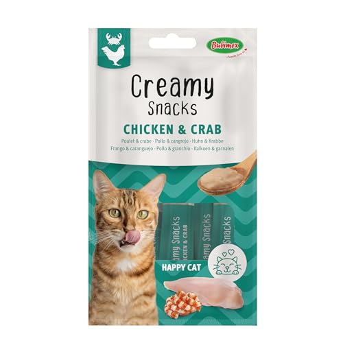 Bubimex - Creamy Snacks Huhn und Krabbe – Leckereien zum Lecken für Katzen – Glatte, geschmeidige und appetitliche Textur – Stimuliert den Appe und fördert die Flüssigkeitszufuhr – 4 x 15 g von Bubimex