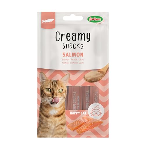 Bubimex - Creamy Snacks Lachs – Leckcreme für Katzen – Glatte, cremige und appetitliche Textur – Stimuliert den Appe und fördert die Flüssigkeitszufuhr – 4 x 15 g von Bubimex