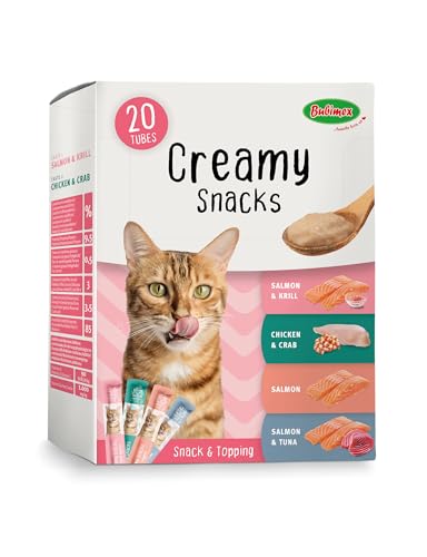 Bubimex - Creamy Snacks Multipack – Leckcreme für Katzen – Glatte, cremige und appetitliche Textur – Stimuliert den Appe und fördert die Flüssigkeitszufuhr – 20 x 15 g von Bubimex