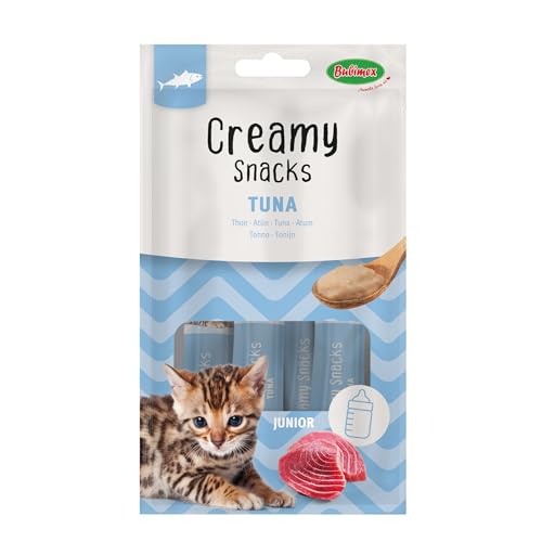 Bubimex - Creamy Snacks Thunfisch – Leckcreme für Katzen – Glatte, cremige und appetitliche Textur – Stimuliert den Appe und fördert die Flüssigkeitszufuhr – 4 x 15 g von Bubimex