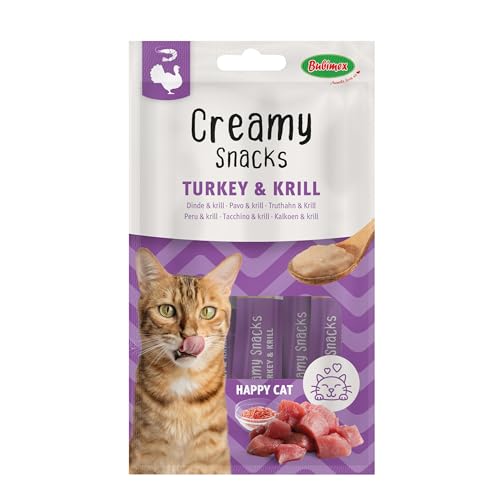 Bubimex - Creamy Snacks Truthahn und Krill – Leckcreme für Katzen – Glatte, geschmeidige und appetitliche Textur – Stimuliert den Appe und fördert die Flüssigkeitszufuhr – 4 x 15 g von Bubimex