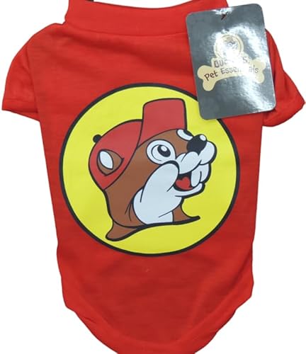 Buc-ee's Hunde-Shirt, Haustierkleidung, Größe S, M, L, mit Kapuze, solf-Material – Krawatte – rot – atmungsaktiv – Biber-Logo (rot, groß) von Buc-ee's