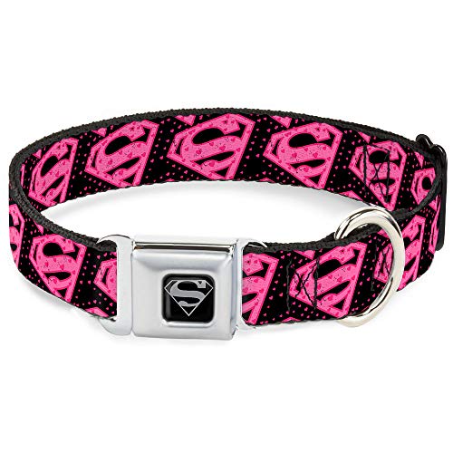 Buckle-Down 22,9–38,1 cm Diagonal Superman Logo W/Herzen Schwarz/Pink Hundehalsband von Buckle-Down