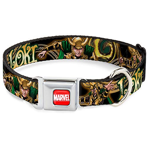 Buckle-Down Seatbelt Buckle Dog Collar - LOKI Poses Black/Gold/Green - 1" Wide - Fits 15-26" Neck - Large von Buckle-Down