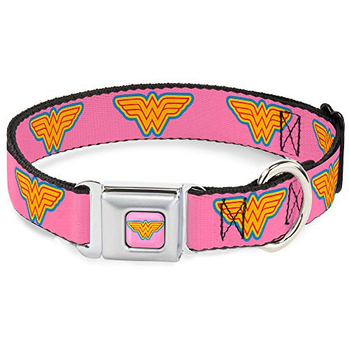 Buckle Down 22,9–38,1 cm Wonder Woman Logo Pink/Blau/Gelb/Rosa Hund Halsband von Buckle-Down