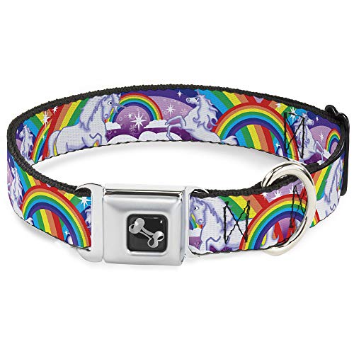 Buckle-Down Sicherheitsgurt-Schnalle, Hundehalsband, Einhörner in Regenbögen, glitzernd, 2,5 cm breit, passend für Halsumfang von 38,1–66 cm, Größe L von Buckle-Down