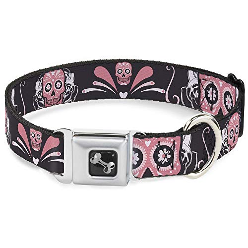 Buckle-Down Hundehalsband mit Sicherheitsgurtschnalle, Zuckerschädel, 2,5 cm breit, passend für Halsumfang von 38,1–66 cm, Größe L von Buckle-Down