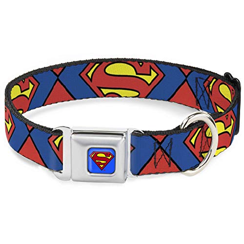 Buckle Down 38,1–66 cm Superman Shield Nahaufnahmen Hundehalsband, blau/rot/gelb, groß von Buckle-Down