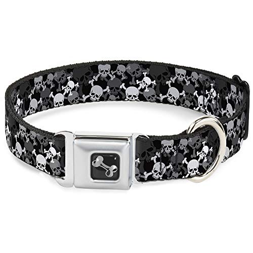 Buckle-Down Hundehalsband mit Sicherheitsgurt-Schnalle, gestapelt, Schwarz/Grau/Weiß, 2,5 cm breit, passend für Halsumfang von 38,1–66 cm, Größe L von Buckle-Down