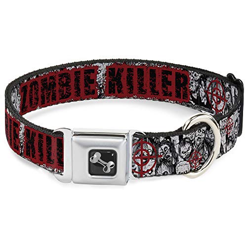 Buckle-Down Sicherheitsgurt-Schnalle, Hundehalsband – Zombie Killer mit gestapelter Zombies-Skizze – 2,5 cm breit – passend für Halsumfang von 38,1–66 cm – Größe L von Buckle-Down