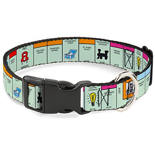 Buckle-Down "American Monopoly Board Game Spaces Kunststoff-Clip-Halsband, 2,5 cm breit, passend für 22,9–38,1 cm Halsumfang, klein von Buckle-Down