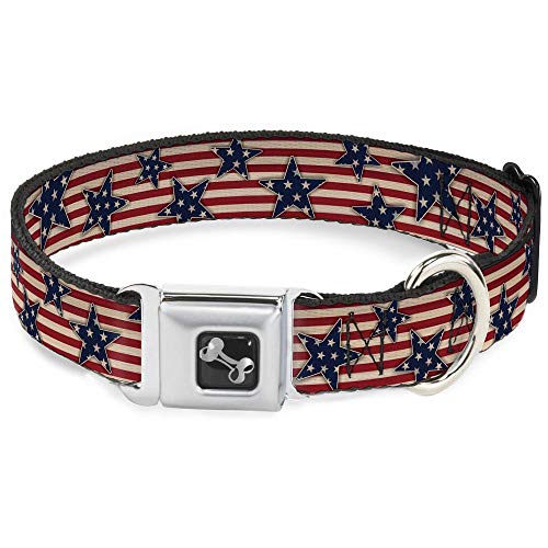 Buckle Down Americana Stars & Stripes rot/weiß/blau/weiß Hund Halsband Knochen, groß/38,1–66 cm von Buckle-Down