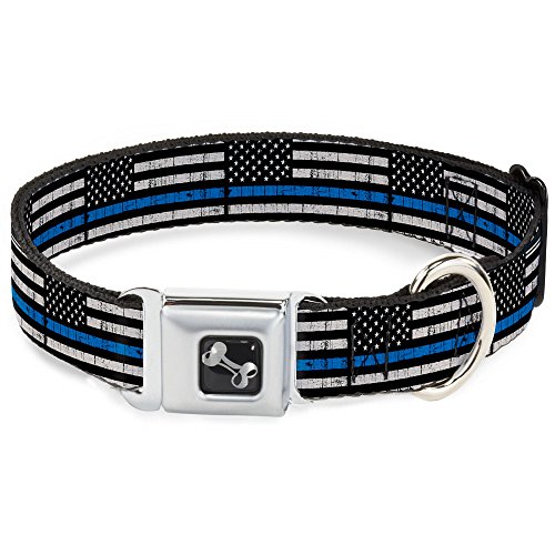 Buckle-Down Americana verwitterter Flagge Schwarz/Grau/Blau Halsband Bone, breit groß/45,7–81,3 cm von Buckle-Down