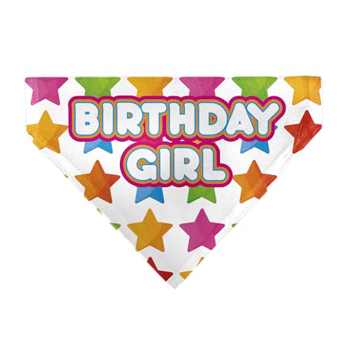 Buckle-Down Bandana zum Hineinschlüpfen, Aufschrift "Birthday Girl" mit Text und Sternen, Weiß von Buckle-Down