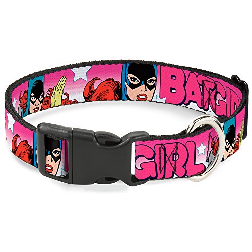 Buckle-Down Batgirl Bubble-Buchstaben mit Sternen, pink/weiß, Kunststoff-Clip-Halsband, mittel/27,9–43,2 cm von Buckle-Down