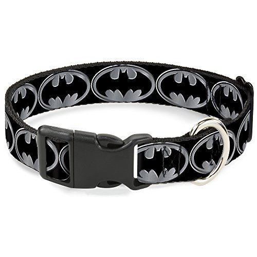 Buckle-Down Batman Shield Schwarz/Silber Kunststoff Clip Halsband, L - Fits 15-26" - 1.0" Wide von Buckle-Down