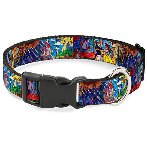 Buckle-Down Plastic Clip Collar - Beauty & the Beast Stained Glass Scenes - 1" Wide - Fits 15-26" Neck - Large von Buckle-Down