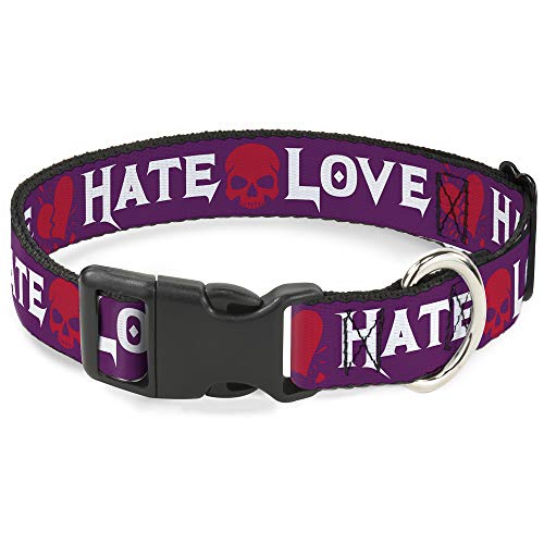 Buckle-Down Breakaway Katzenhalsband, Love/Hate, Violett/Weiß/Fuchsia von Buckle-Down