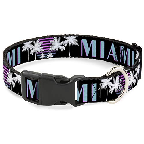 Buckle-Down Breakaway Katzenhalsband, Miami/Palmen, Schwarz/Weiß/Pink/Blaugrün von Buckle-Down