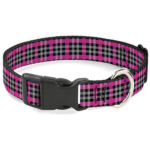 Buckle-Down Breakaway Katzenhalsband, kariert, Schwarz/Grau/Fuchsia von Buckle-Down