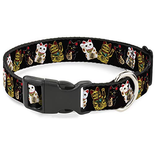 Buckle-Down Breakaway Katzenhalsband - Maneki Neko Lucky Cats Gold/Schwarz/Weiß von Buckle-Down