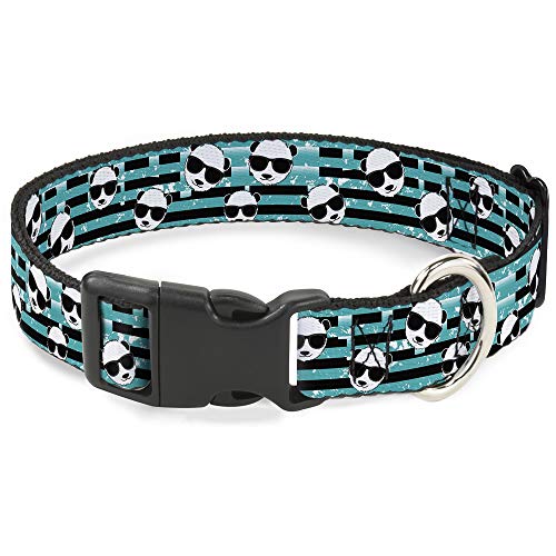 Buckle-Down Breakaway Katzenhalsband – Multi Panda mit Sonnenbrille, gestreift, Türkis/Schwarz von Buckle-Down