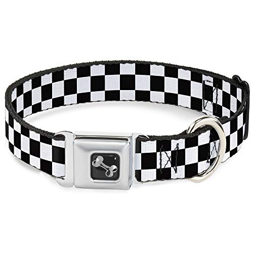 Buckle-Down Checker Hundehalsband, Knochenmuster, Größe M, 27,9–43,2 cm, Schwarz / Weiß von Buckle-Down