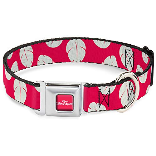 Buckle-Down DC-SB-DYAHR-WDY636-1.0-L Hundehalsband, Sicherheitsgurt-Schnalle, Lilo Stitch, Bounding Lilo Kleid, Blätter, Rot, Elfenbein, 38,1 bis 66 cm, 2,5 cm breit, DC-SB-DYAHR-WDY636-1.0-L von Buckle-Down