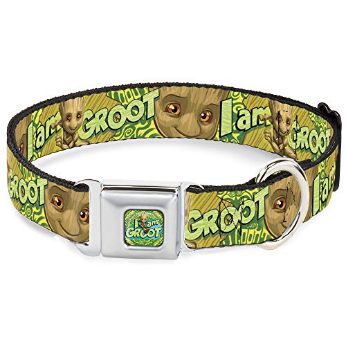 Buckle-Down DC-SB-MCJP-WMC185-1.0-S Hundehalsband, Sicherheitsgurt-Schnalle, Baby-Groot Pose Face I Am Groot Browns Greens Yellow Yellow 22,9 bis 38,5 cm breit, Mehrfarbig von Buckle-Down