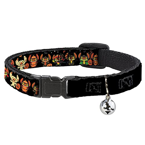 Buckle-Down Disney Katzenhalsband, Breakaway-Halsband mit Glöckchen, Lilo und Stich, Halloween-Nähte, Posen, Schwarz, 21,6 bis 30,5 cm, 1,3 cm breit von Buckle-Down