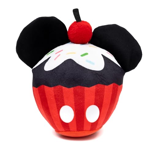 Buckle-Down Disney Quietschendes Plüsch-Hundespielzeug für große, mittelgroße und kleine Hunde, Mickey Mouse Cupcake mit Ohren, Rot, 7,6 x 16,5 cm von Buckle-Down